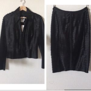 Tadashi Shoji | black layered rouched jacket and skirt set